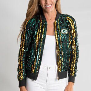 BNT Green Bay Packers Two Tone Sequin Embellished Bomber Jacket